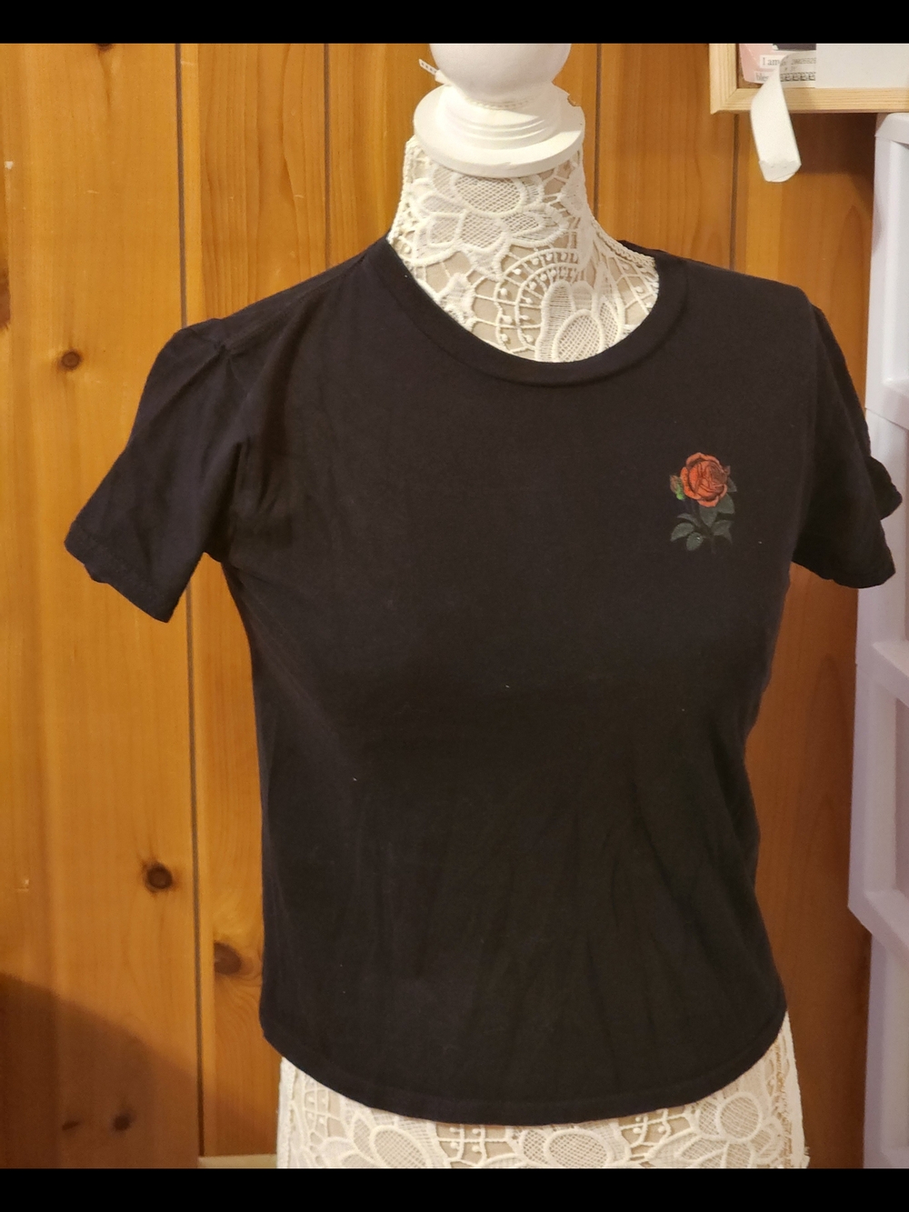 Black Short Sleeve Tee with Rose